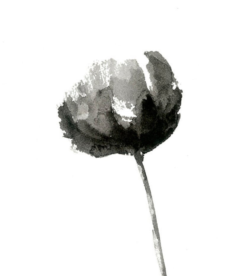 Black and White Peony Print from Original Watercolor, Flower Print Wall Art, Home Decor Wall Design, Flower Print, Minimalist Modern Art image 1