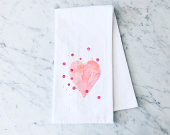 Pink Valentine's Day Heart 100% Cotton Flour Sack Tea Towel