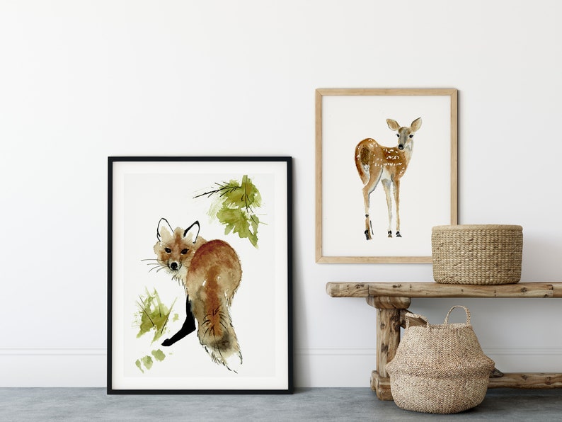 Red Fox Print from Original Watercolor Painting, Red Fox Illustration, Red Fox Painting Wall Art, Rustic Decor Wall Art, Woodland Art Print image 1