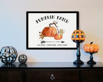 Pumpkin Patch Watercolor Fall Decor Print