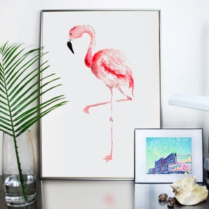 Pink Flamingo Watercolor Painting Print, Flamingo Wall Art Home Decor, Pink Coral Flamingo Wall Art Print, Coastal Art Print, Beach Art image 6