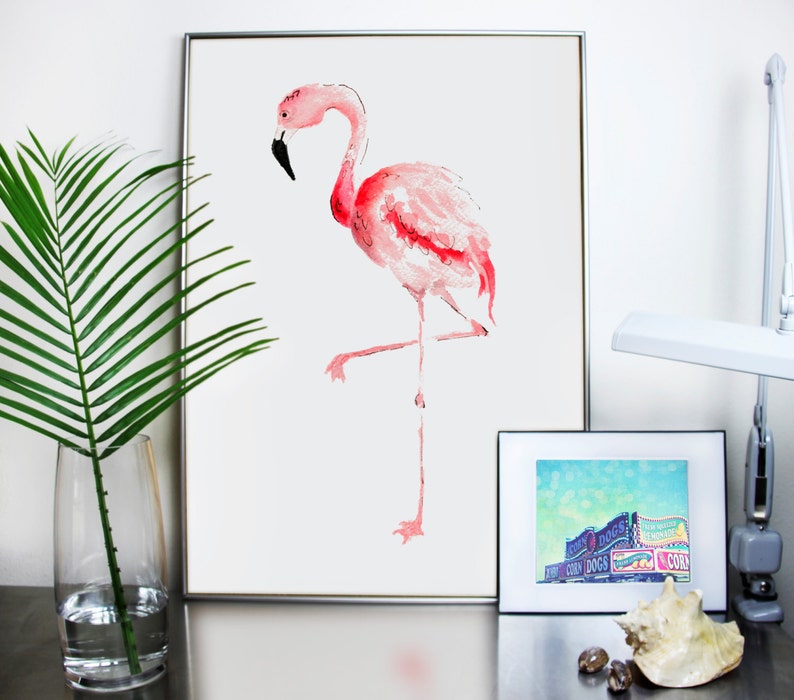 Pink Flamingo Watercolor Painting Print, Flamingo Wall Art Home Decor, Pink Coral Flamingo Wall Art Print, Coastal Art Print, Beach Art image 6