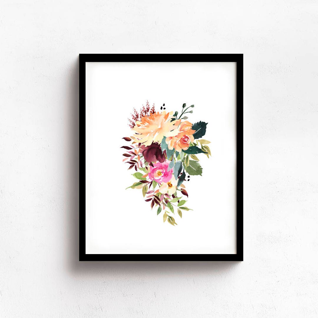 Floral Bouquet Watercolor Art Print, Botanical Wall Decor - Etsy