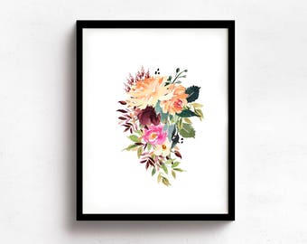 Floral Watercolor Art Print, Flower Art Print, Botanical Wall Art, Bouquet Art Print, Flower Bouquet Watercolor, Bouquet Wall Collage Art