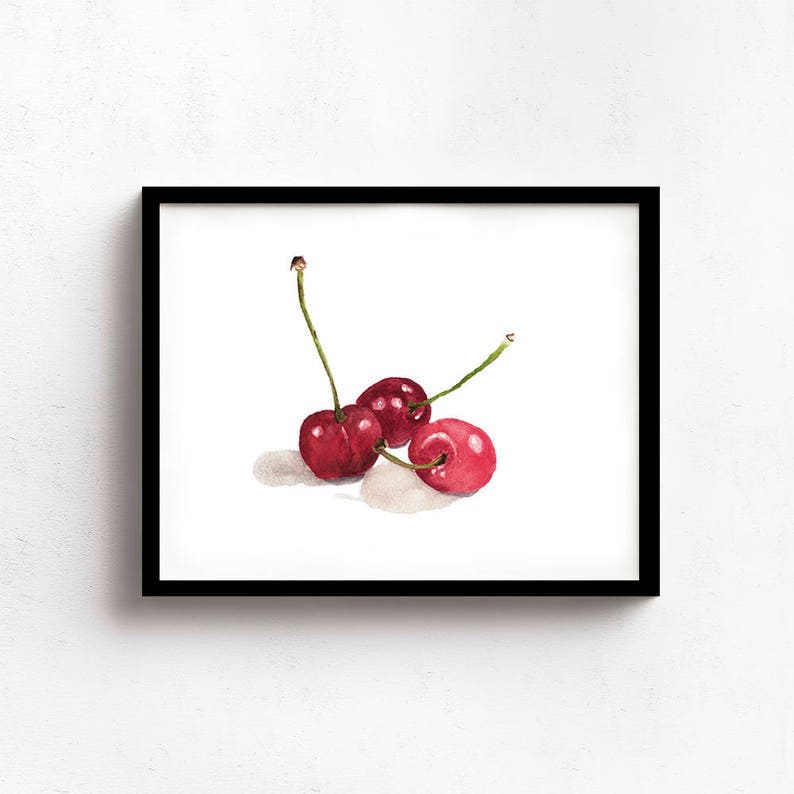Cherries Giclee Print From Original Watercolor, Kitchen Food Wall Art Print, Fruit Print For Home Decor Wall Art, Red Cherries Watercolor image 2