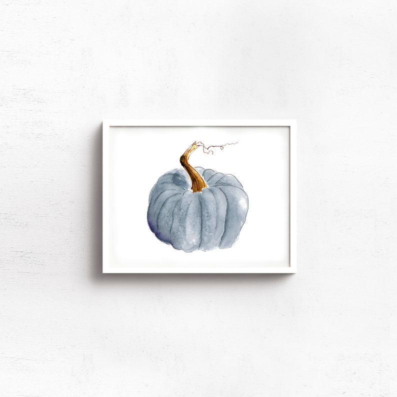 Autumn Blue Gray Pumpkin Wall Art Fall Pumpkin Watercolor Print Blue Gray Watercolor Pumpkin Print Fall Squash Watercolor Illustration