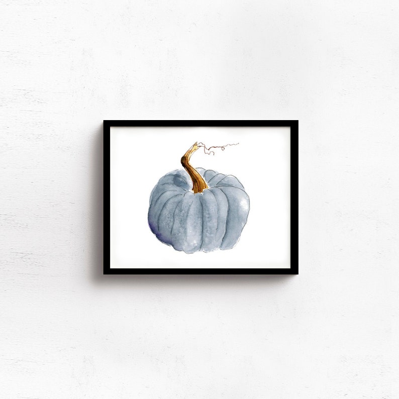 Autumn Blue Gray Pumpkin Wall Art Fall Pumpkin Watercolor Print Blue Gray Watercolor Pumpkin Print Fall Squash Watercolor Illustration