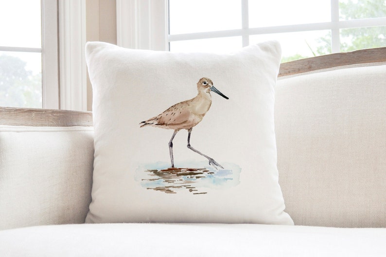 Sandpiper Beach Bird Cotton Linen Decorative Accent Throw Pillow Cover, Decorator Pillow Cover, Designer Accent Throw Pillow Cover image 1