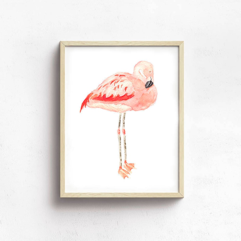 Pink Flamingo Home Decor Watercolor Print Flamingo Wall Art Print Coastal Decor Wall Art Print, Flamingo Print from Original Watercolor