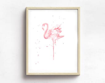 Flamingo Watercolor Wall Art Print, Pink Flamingo Wall Art, Pink Nursery Flamingo Watercolor Print, Baby Nursery Pink Wall Art, Pink Decor