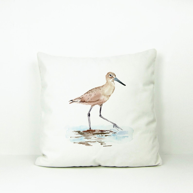 Sandpiper Beach Bird Cotton Linen Decorative Accent Throw Pillow Cover, Decorator Pillow Cover, Designer Accent Throw Pillow Cover image 4