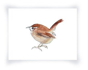 Wren Pen And Ink Watercolor Print, Watercolor Bird Print, Rusty Brown Home Decor Wall Art, Bird Watercolor Print, Wall Art Home Decor