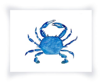 Blue Crab Print From Original Watercolor, Chesapeake Bay Blue Crab Wall Art Print, Maryland Blue Crab Home Decor Wall Art Print, Coastal Art
