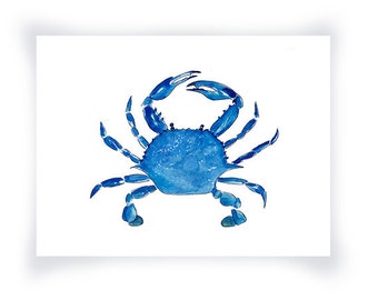 Blue Crab Print From Original Watercolor, Chesapeake Bay Blue Crab Wall Art Print, Maryland Blue Crab Home Decor Wall Art Print, Coastal Art