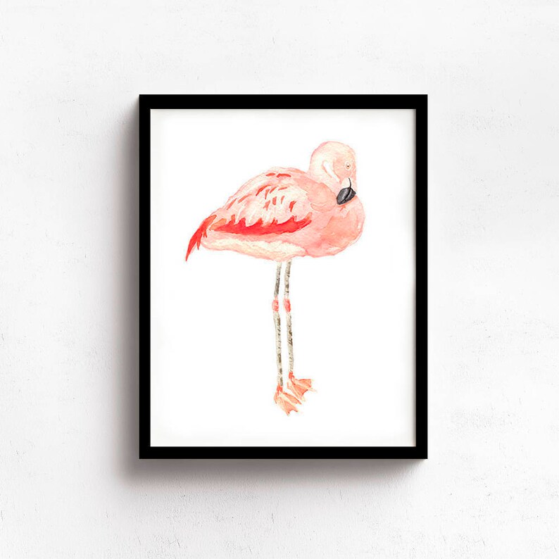 Pink Flamingo Home Decor Watercolor Print Flamingo Wall Art Print Coastal Decor Wall Art Print, Flamingo Print from Original Watercolor