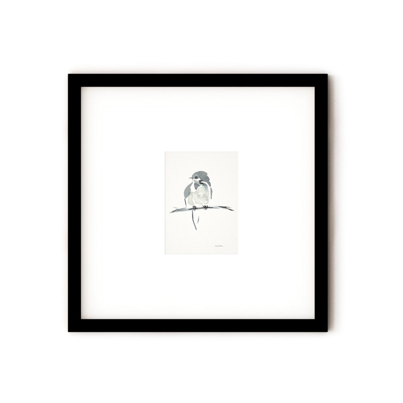 Little Bird Minimalist Print from My Original Watercolor, Black and White Bird Watercolor Print, Grey Neutral Tones, Neutral Gray Wall Art image 5