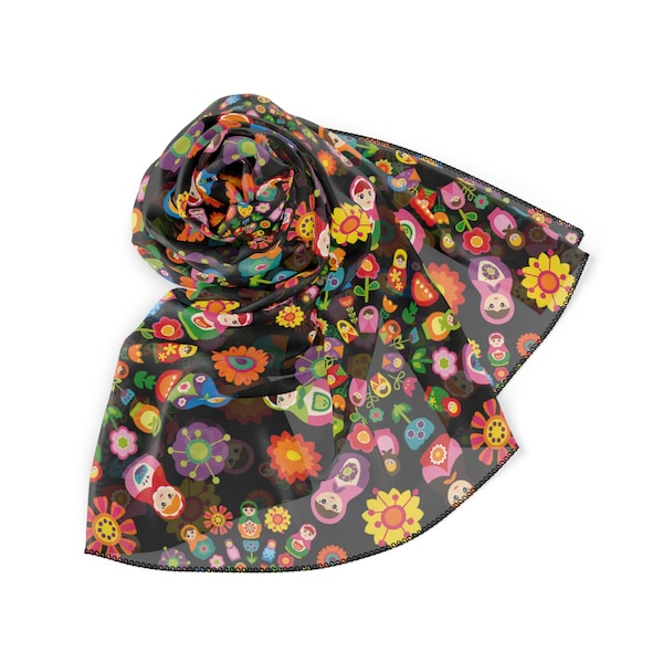 Poupées gigognes russes écharpe Babushka Matryoshka Mandalas / Turban Head Scarf Hairstyles / Poly Voile ou Poly Chiffon Scarf / 25 ou 50"