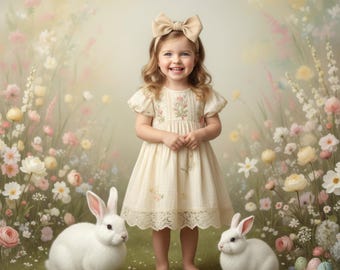 Spring Easter Digital Background, Spring Meadow with Bunnies, Digital Backdrop for Easter, Newborn, and Children's Photoshoots