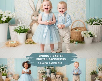 Easter Bunny Spring Digital Backdrop | Pastel Easter Background | Egg Basket Spring Photography Backdrop | Instant Download