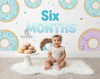 Six Months Donut Background - Instant Download for Baby Milestone Photography - High-Resolution Digital Background