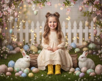 Spring Easter Digital Background, Spring Meadow with Bunnies, Digital Backdrop for Easter, Newborn, and Children's Photoshoots