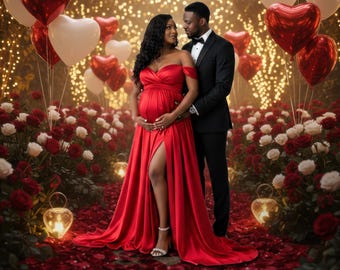 Valentine's Day Digital Background, Romantic Rose Petal Aisle Digital Backdrop - Enchanted Fairy Light Garden for Valentine's Day