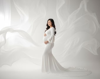 Dreamy Maternity Digital Backdrops - White Drapes Digital Backdrop - Elegant White Drapes forPregnancy Photography