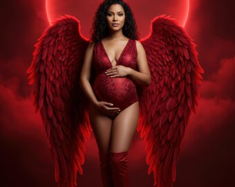 Valentine's Day Digital Background, Angel Red Wings Digital Backdrop - Romantic Fantasy Photography Background