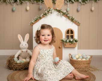 Spring Easter Digital Background, Easter Bunny House, Newborn & Toddler Photography Prop