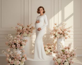 Floral Podium Digital Backdrops | Maternity Backgrounds | Spring Maternity Backdrop for Photoshop Composite