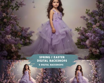 Floral Arch Digital Backdrop | Dreamy Spring Garden Background | Romantic Flower Frame for Photography | Soft Pastel Fantasy Photo Overlay