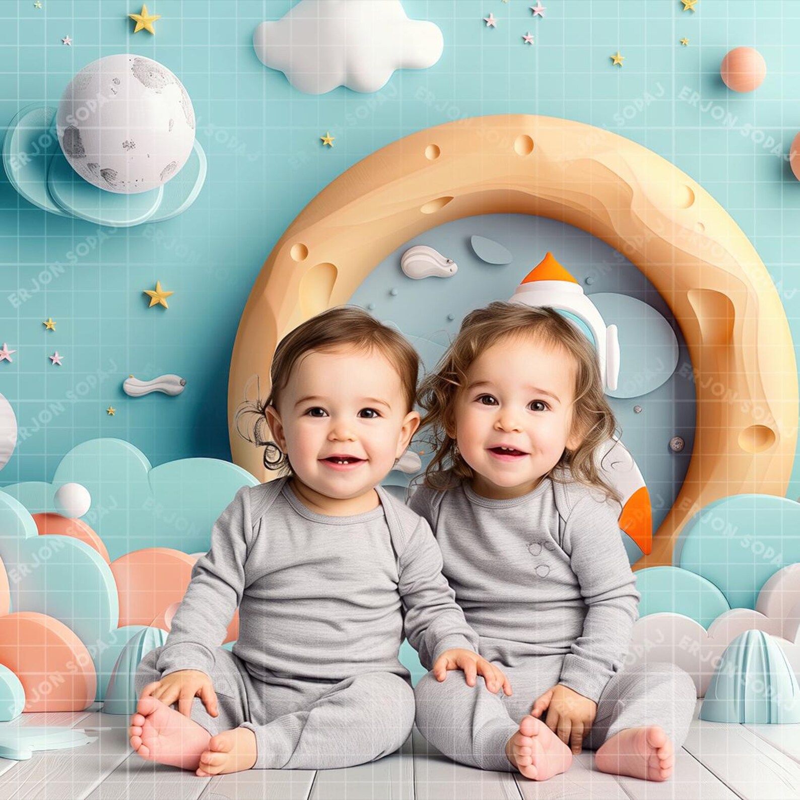 Spaceman & Cutest Moonscape, Space Studio Digital Backdrop, Rocket Ship ...