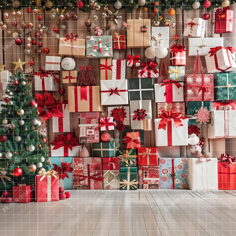 Christmas Presents Backdrop, Christmas Digital Background, Holiday ...
