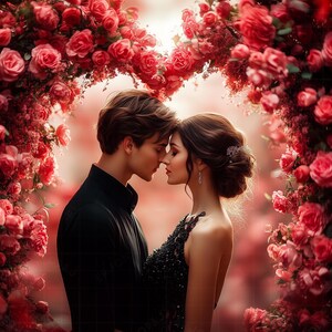 Heart-Shaped Rose Arch, Valentine's Day Digital Backdrop (JPG)