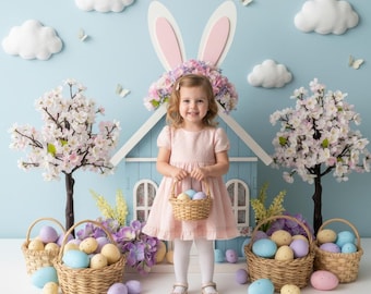 Easter Bunny Digital Backdrop | Pastel Spring Photography Scene (Instant Download)