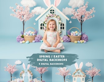 Easter Bunny Digital Backdrop | Pastel Spring Photography Scene (Instant Download)