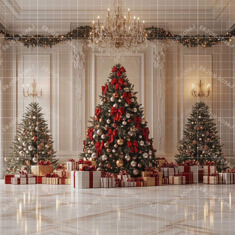 Elegant Christmas Tree, Christmas Backdrop, Christmas Digital
