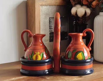 Retro handmade ceramic small jars, baskets, creative rural decorations, fun decorations, gifts