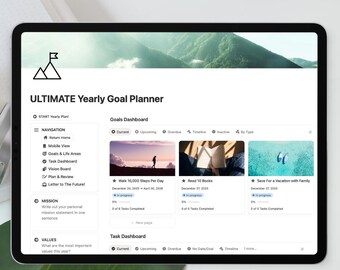 ULTIMATE Yearly Goal Planner Notion Template: Vision Board, Goals, Life Areas