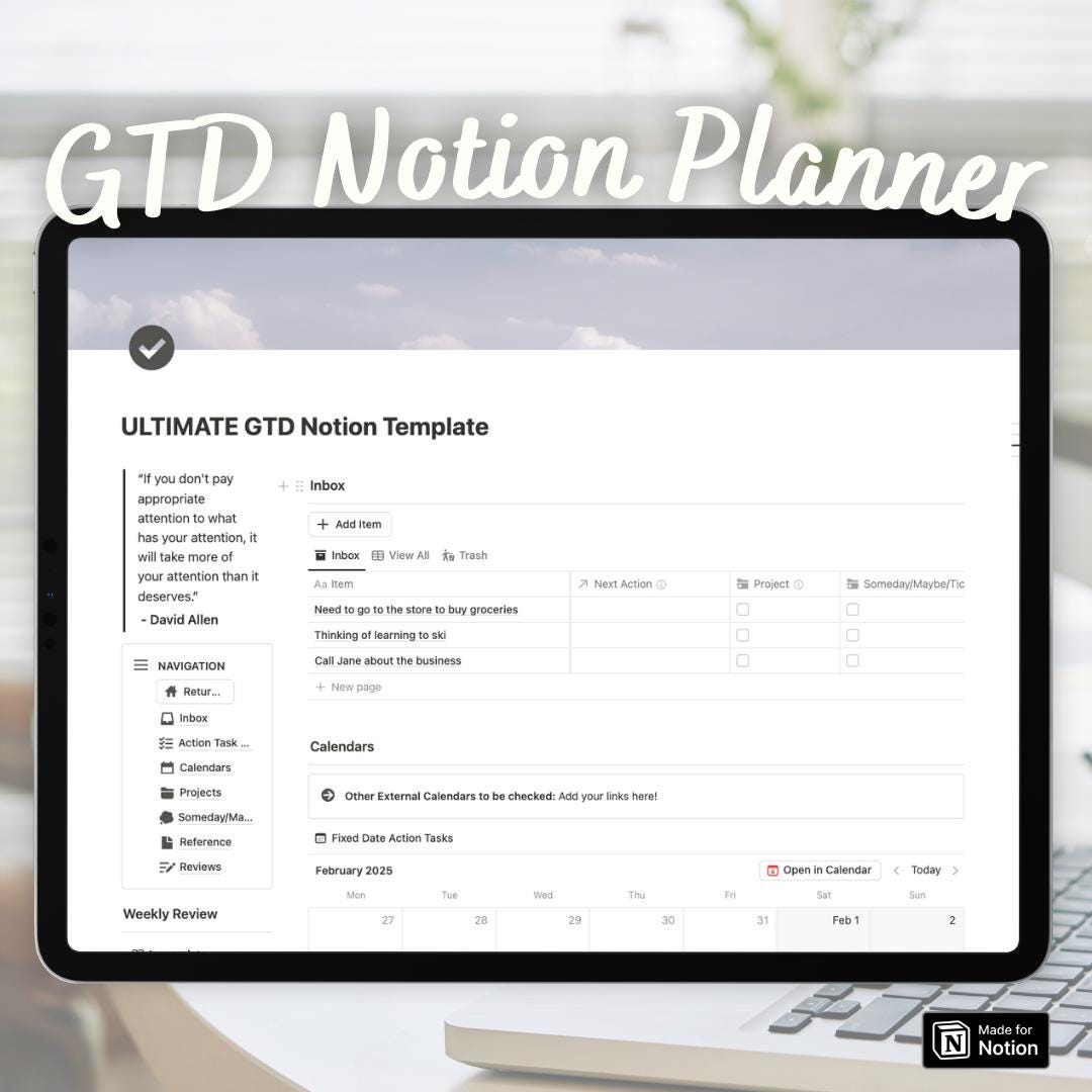 GTD Notion Planner Template: Getting Things Done System - Etsy