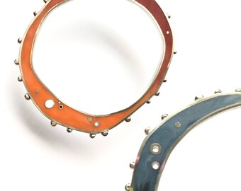 Reversible Colorful Bangle - Handmade Sterling Bracelet - Resin Bangle - Metalsmith Jewelry