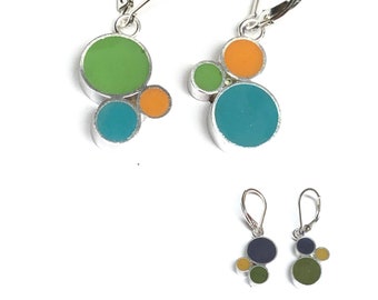 Reversible Resin Earrings | Asymmetrical Silver Jewelry | Colorful Double-sided Dangles