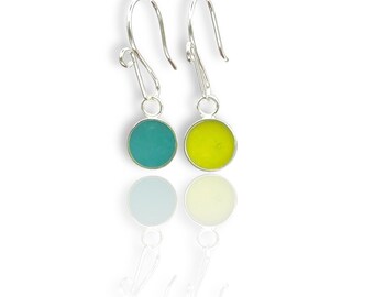 Minimalist Colored Small Earrings - Reversible Resin & Silver Earrings - Simple Modern Colorful Dots - Wear Mismatched or Matching