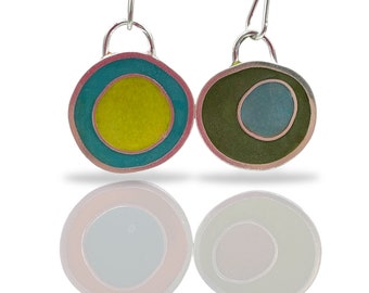 Reversible Mix and Match Earrings /Pendant Gift Set Silver Resin Colorful Double Sided Mismatched Convertible