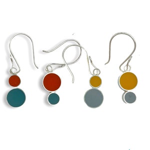 Reversible Mismatched Earrings Silver & Resin Dots 2 in 1 Jewelry image 2