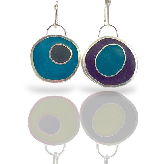 Double Sided Earrings/Pendant - Silver & Colorful Resin  Earrings - Reversible Mix and Match Mismatched