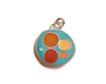 Reversible Pendant - Organic Circles necklace- Silver and Resin - Colorful Jewelry - Double Sided Pendant