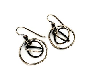 Oxidized Jewelry - Orbit Earrings - Interlocking Circles Earrings - Unusual Silver Earrings - Oxidized Handmade Earrings - Industrial