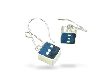 Small Square Earrings-Reversible Resin Silver Earrings- Colorful Cubes  - Two for One- Gift for Her