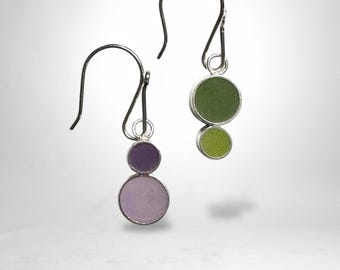 Reversible Resin Earrings • Sterling Silver, Mismatched Color Dot Jewelry